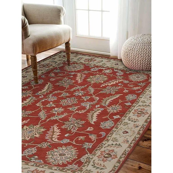 Glitzy Rugs 5 x 8 ft. Hand Tufted Wool Oriental Rectangle Area Rug, Red & Beige UBSK00106T2601A9